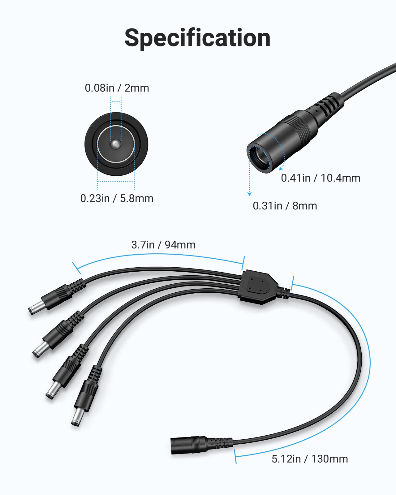 ANNKE Security Power Adapter Supply AC to DC 12V2A and 1-to-4 Splitter Power Cord for CCTV Surveillance Camera DVR System - Image 7